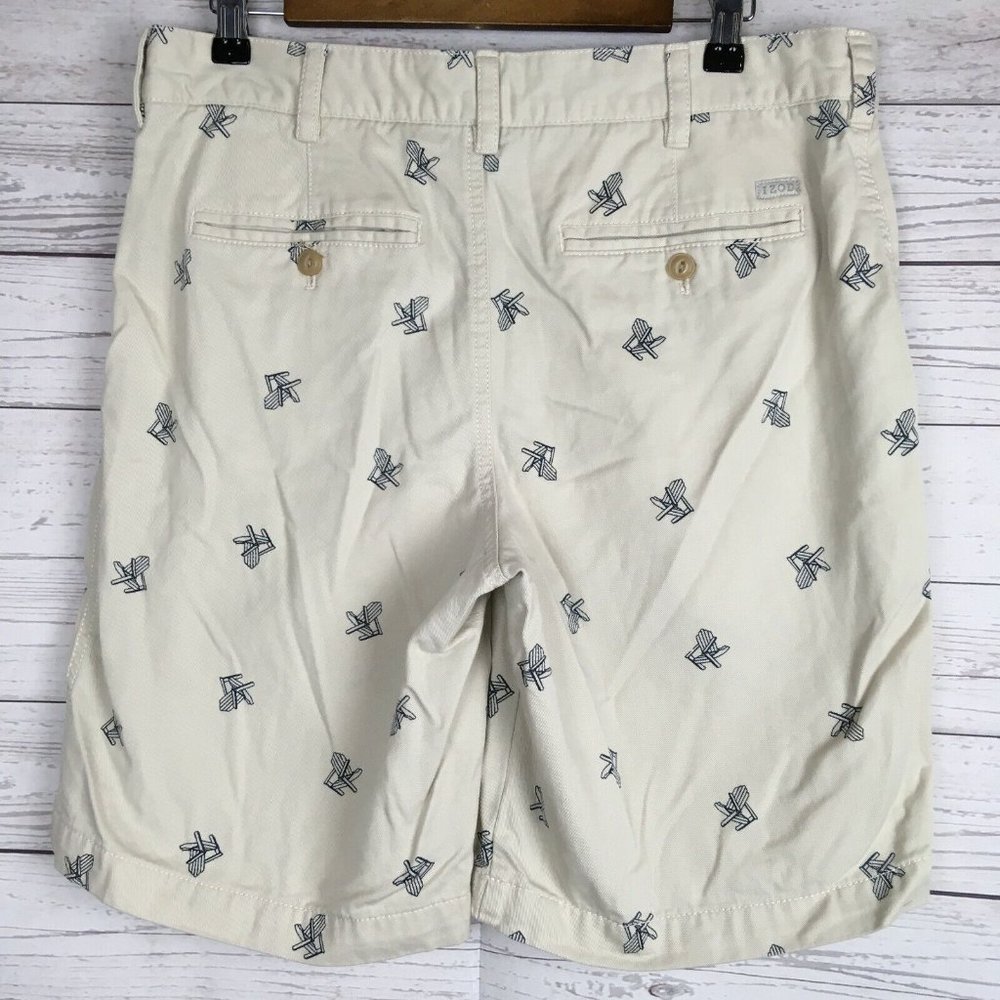 Izod Mens Shorts 34 Adirondack Chair All‎ Over Pattern Cotton Khaki Twill Casual - Picture 2 of 9